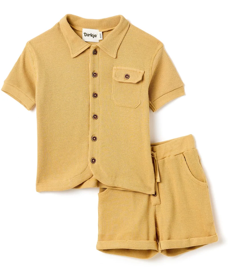 ديركجي طقم ولادي قطعتين قميص بياقة وشورت بأساور مطوية